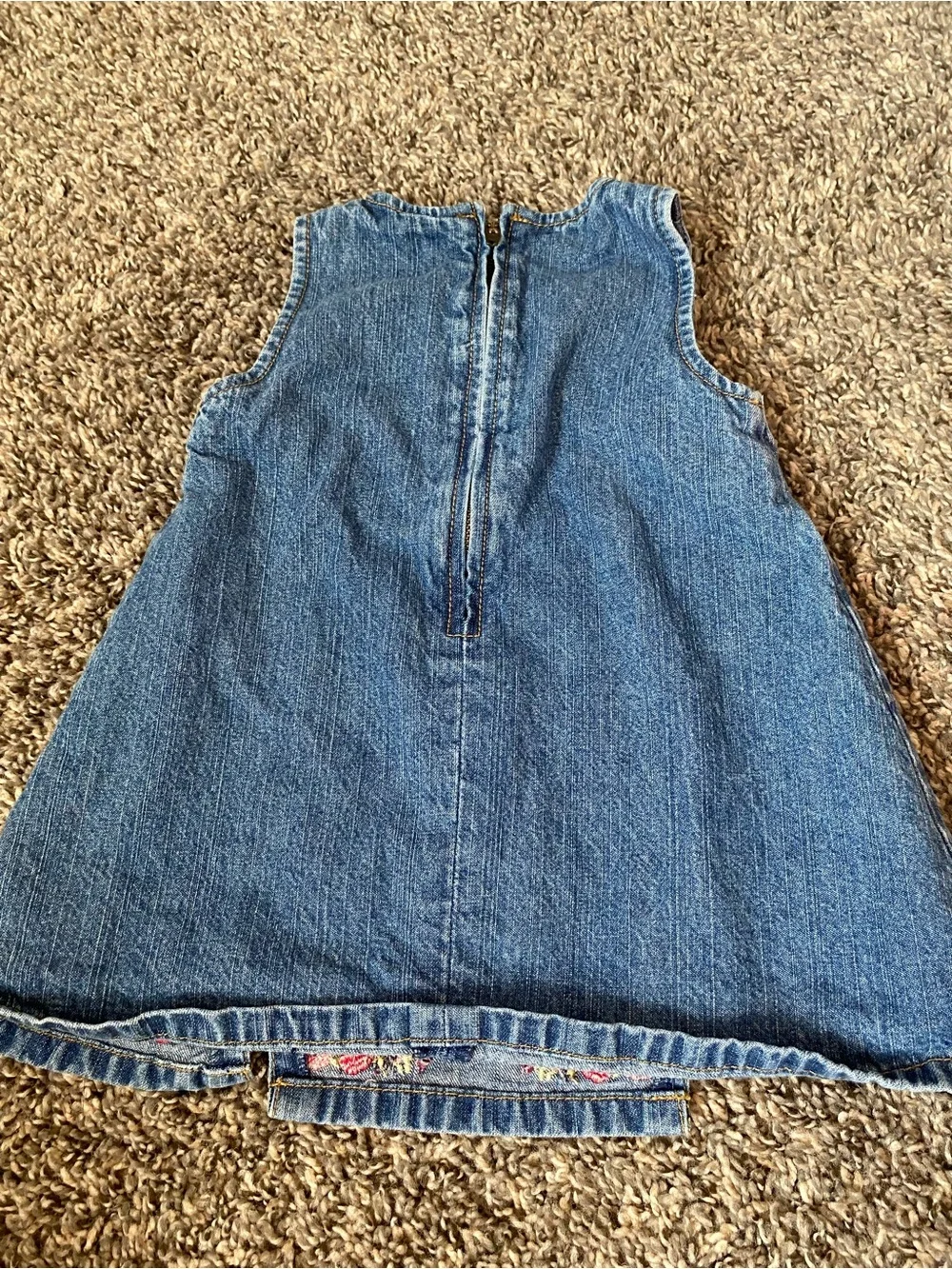 Denim Embroidered Floral Girl's Dress - Blue